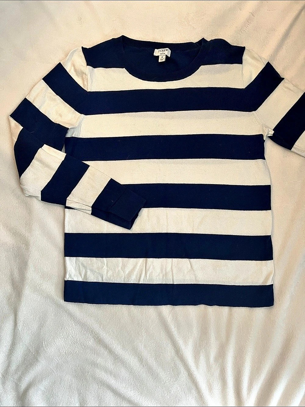J.Crew Teddie Striped Long Sleeve Sweater Blue & White Size Medium